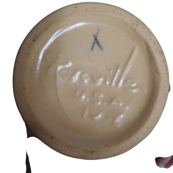 Vintage Roseville Pottery Snowberry 1940's Green Vase Art Deco Handled #1 - Picture 9 of 9